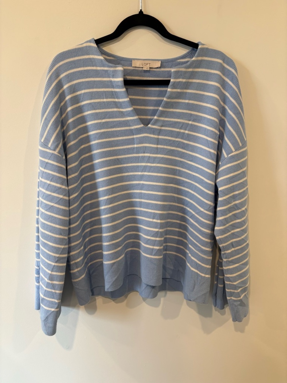LOFT Light Blue & White Striped V-Neck Sweater